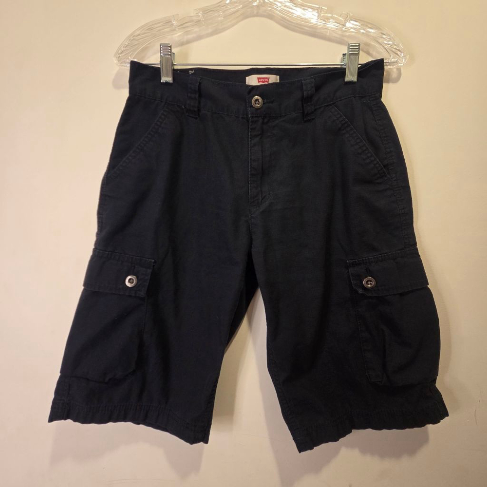 Men's Levi's Solid Black Cotton Cargo Shorts Waist 28 Casual Wear or Hiking